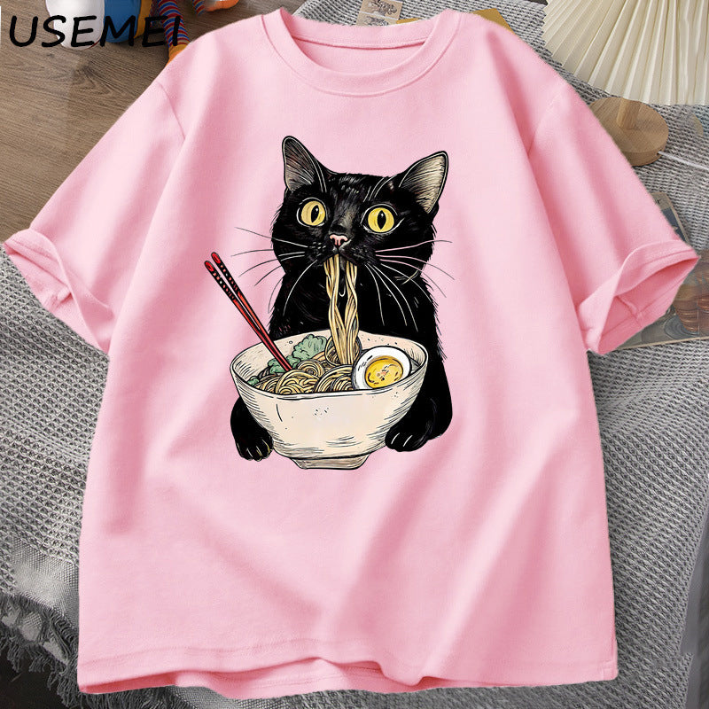 Ramen Cat Graphic Tee, Pink