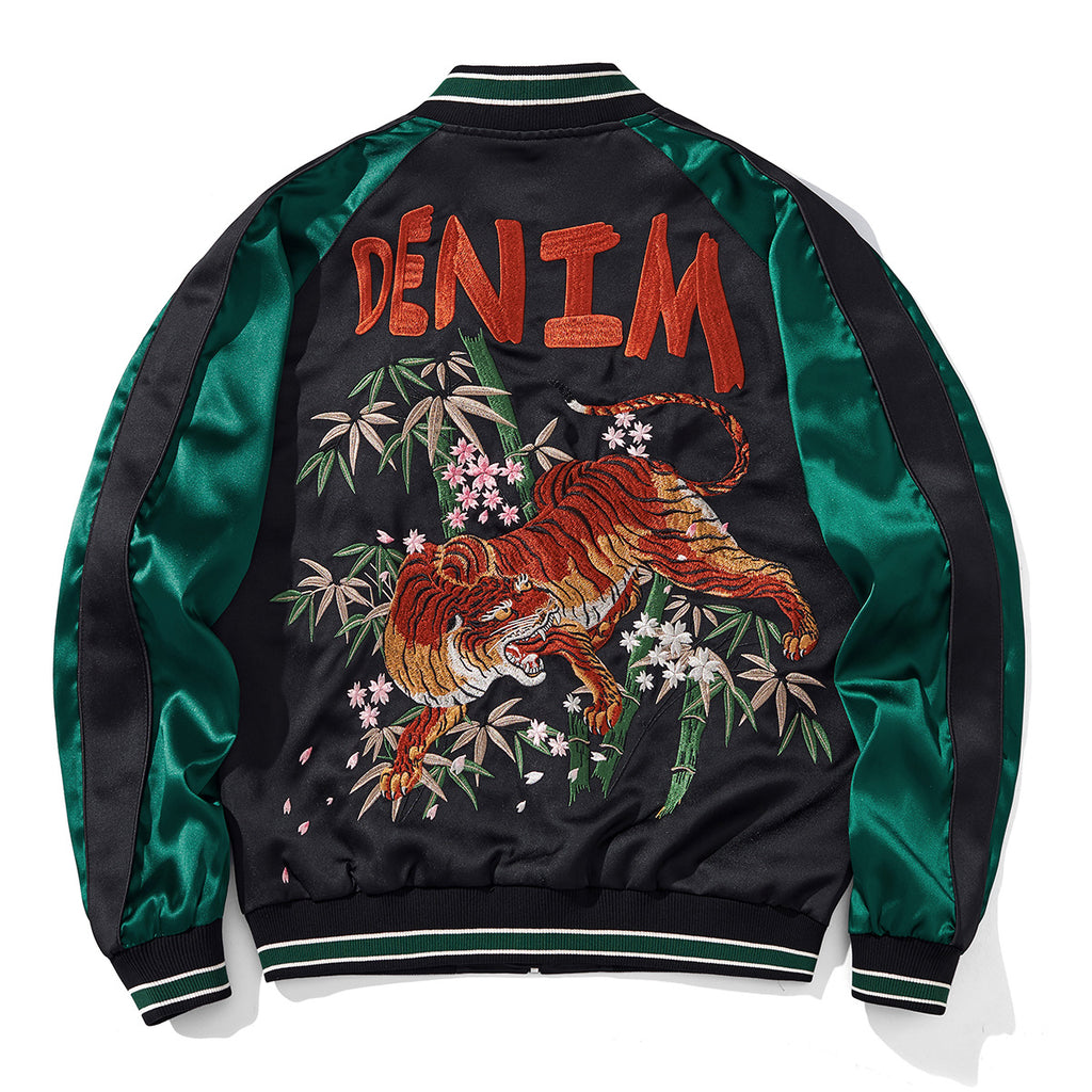 Tiger Embroidered Baseball Jacket, dark green, view 2