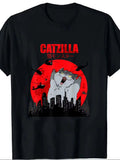 Funny Cute Art Japanese Cat Graphic for Cat Lover Catzilla T-Shirt Graphic T Shirts Women'S Clothing Fashion