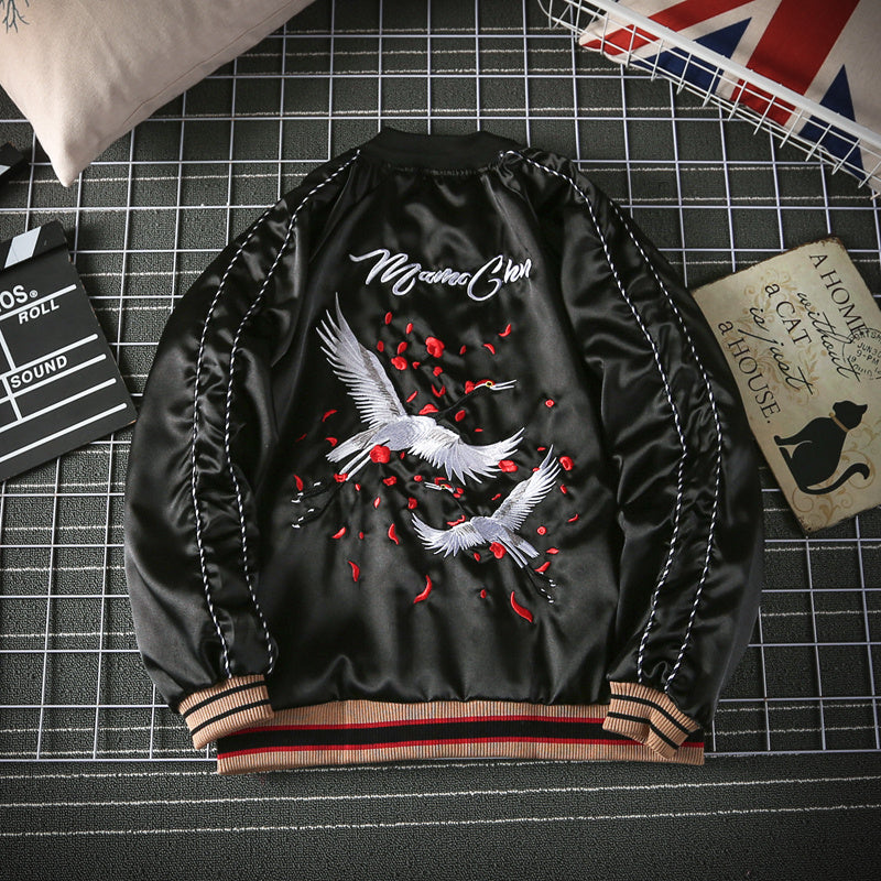 Japanese-Style Embroidered Zip Jacket, black, view 3