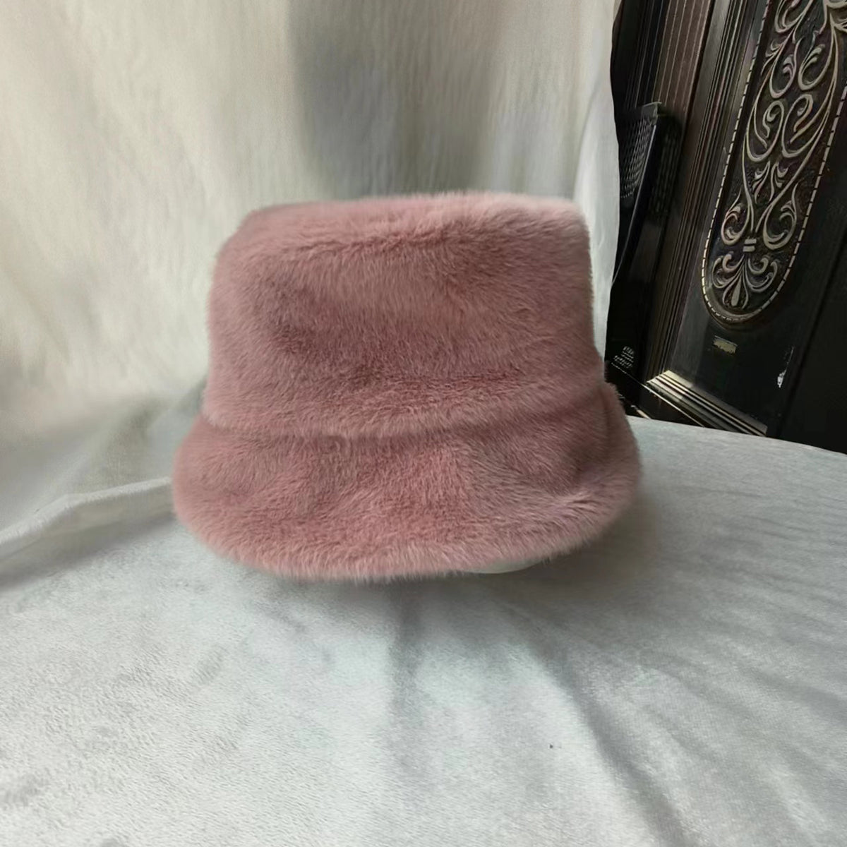 Japanese-Style Knit Bucket Hat - Soft Dome Crown, All-Season, Cameo Brown Pink
