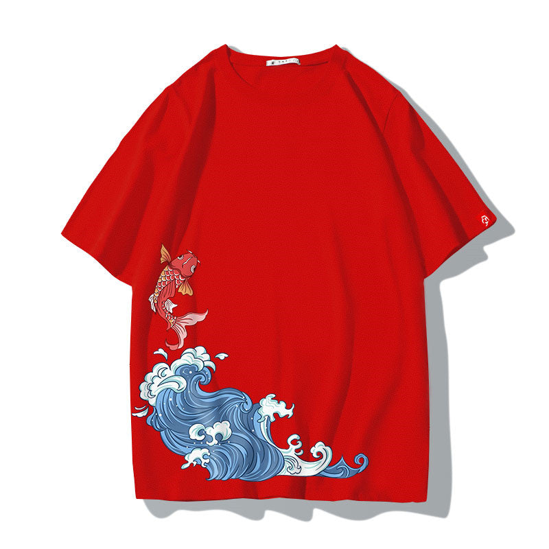 Cherry Blossom Print Loose Cotton Tee, Design 4
