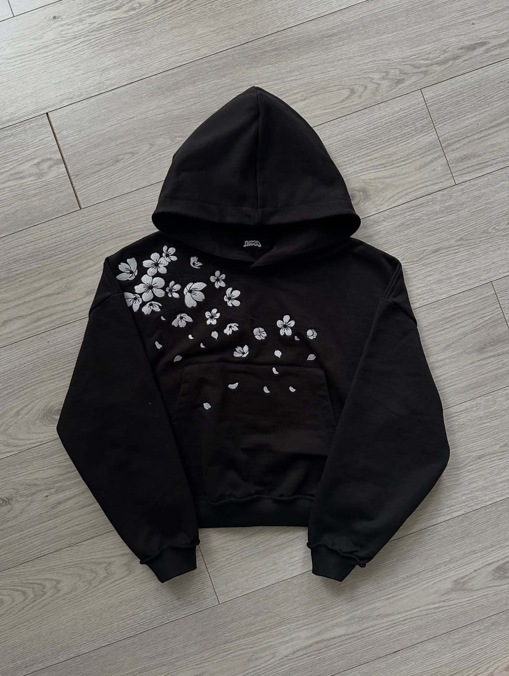 Cherry Blossom Print Pullover Hoodie, black