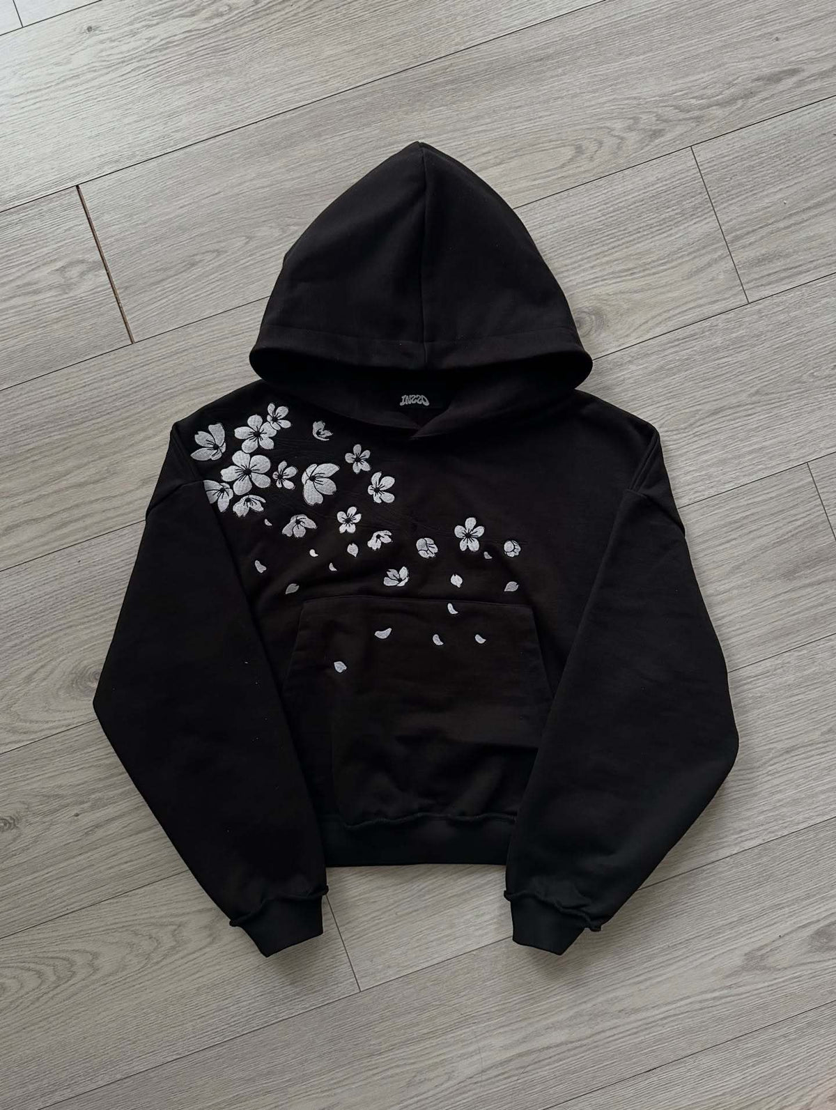Cherry Blossom Print Pullover Hoodie, black
