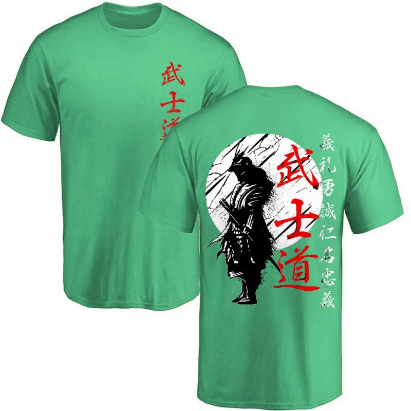Japanese Samurai Back-Print Graphic Tee, Green