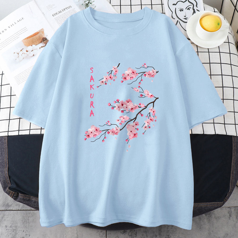 Cherry Blossom Women's Graphic Tee, Light blue