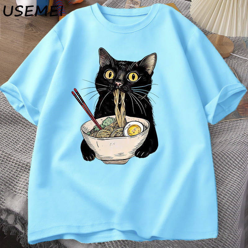 Ramen Cat Graphic Tee, Sky Blue