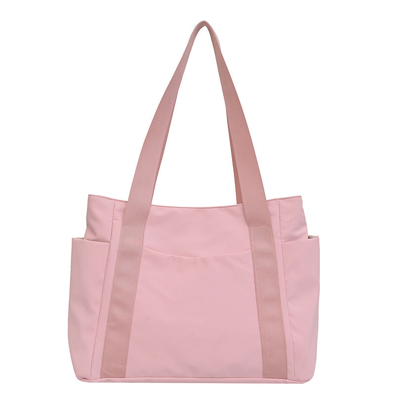 Minimalist Japanese-Style Nylon Tote Shoulder Bag, Pink