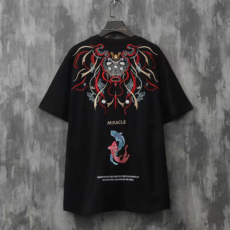Embroidered Koi Fish Cotton Tee, detail view 1