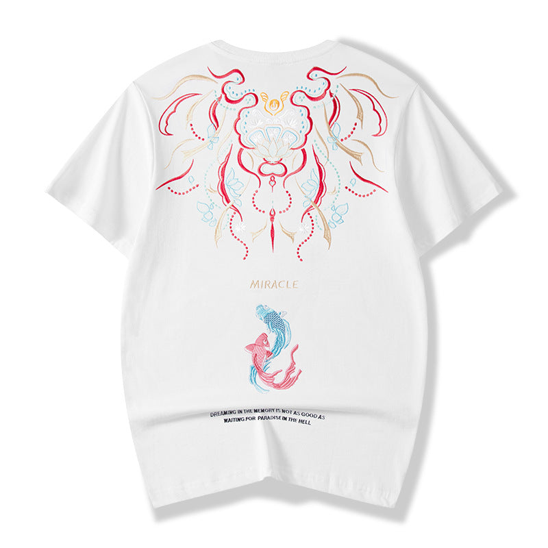 Embroidered Koi Fish Cotton Tee, white