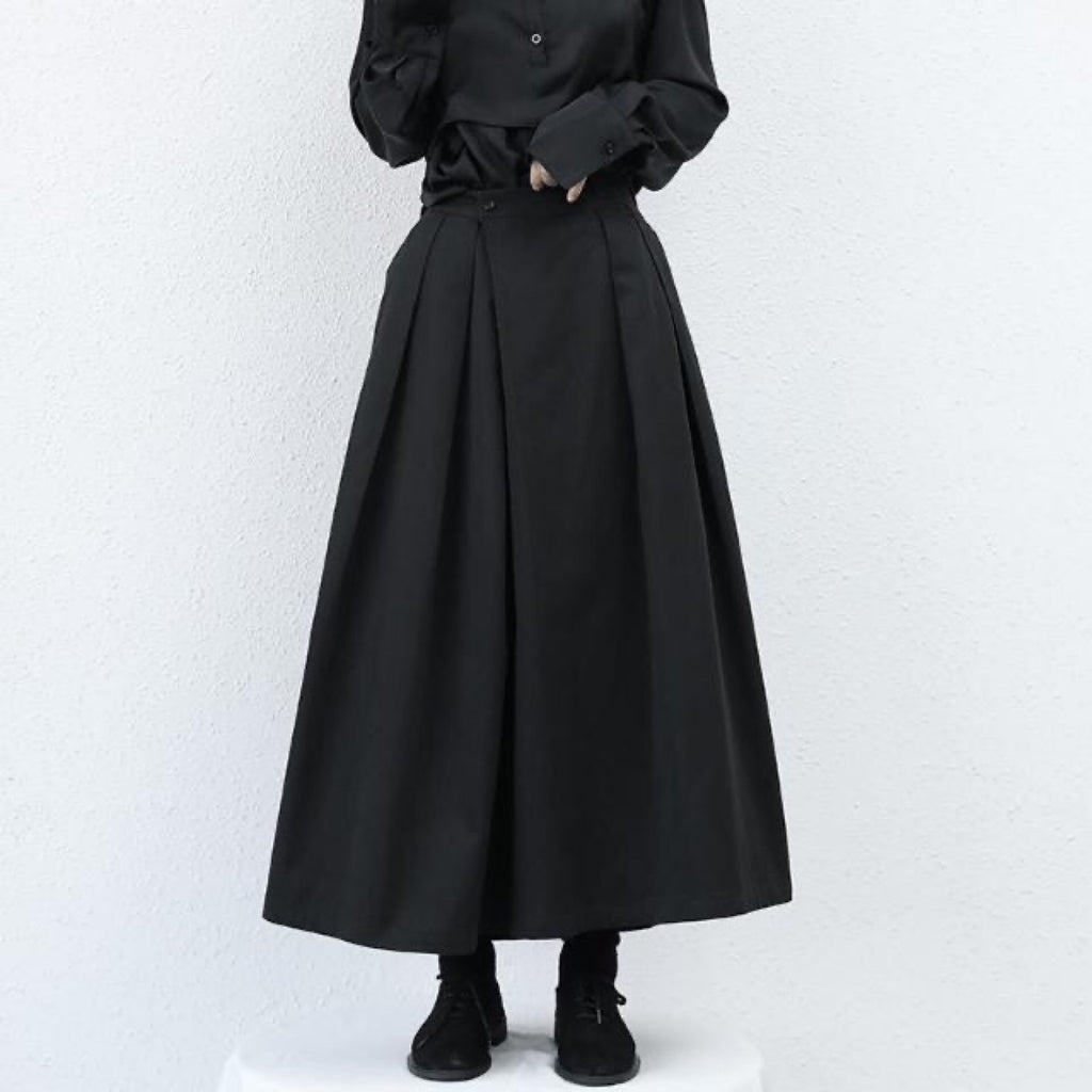 Samurai-Style Wide-Leg Pants - Black Japanese Trousers, black, main view