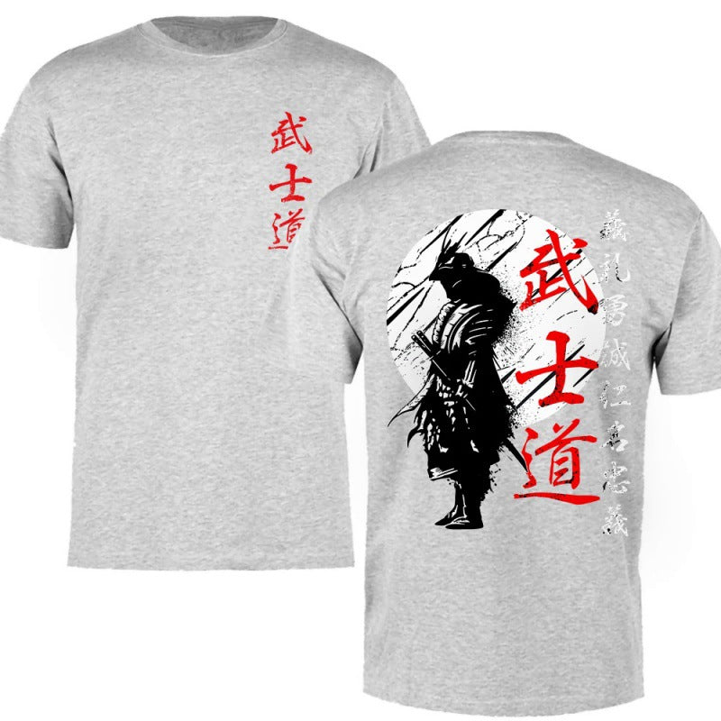 Japanese Samurai Back-Print Graphic Tee, Gray